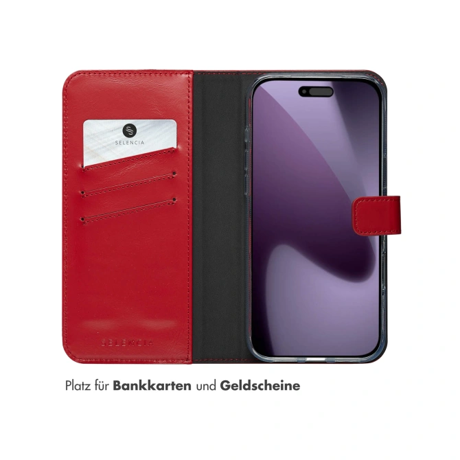 Selencia Echt Leren Bookcase Apple iPhone 17 Pro Max - Rood