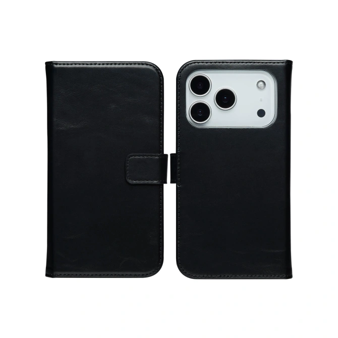 Selencia Echt Leren Bookcase Apple iPhone 17 Pro Max - Zwart