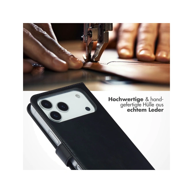 Selencia Echt Leren Bookcase Apple iPhone 17 Pro Max - Zwart