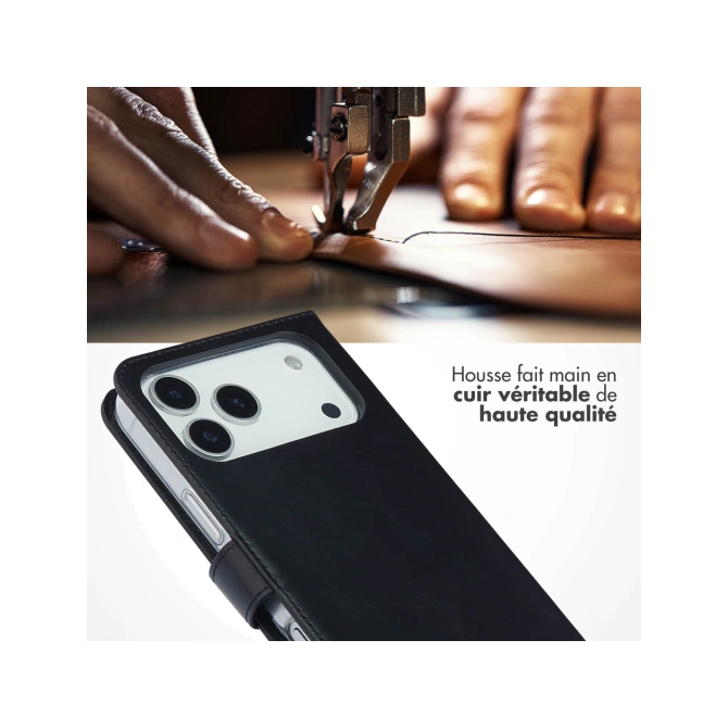 Selencia Echt Leren Bookcase Apple iPhone 17 Pro Max - Zwart