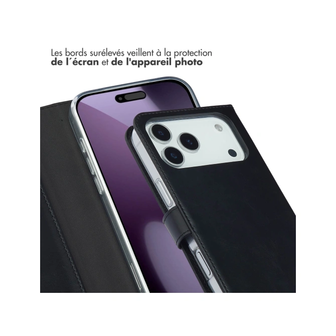 Selencia Echt Leren Bookcase Apple iPhone 17 Pro Max - Zwart