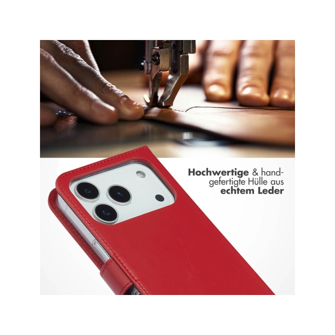 Selencia Echt Leren Bookcase Apple iPhone 17 Pro - Rood