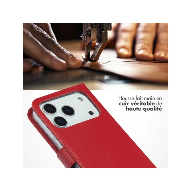 Selencia Echt Leren Bookcase Apple iPhone 17 Pro - Rood