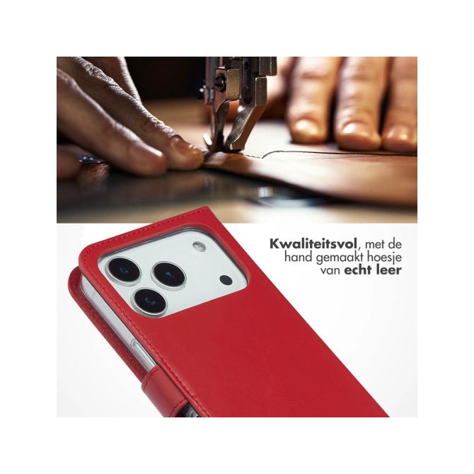 Selencia Echt Leren Bookcase Apple iPhone 17 Pro - Rood