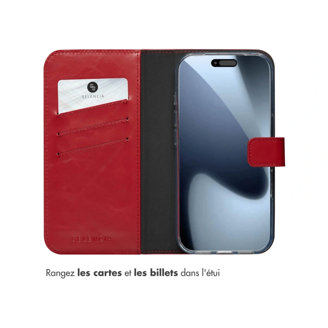 Selencia Echt Leren Bookcase Apple iPhone 17 Pro - Rood