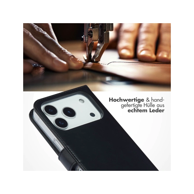 Selencia Echt Leren Bookcase Apple iPhone 17 Pro - Zwart