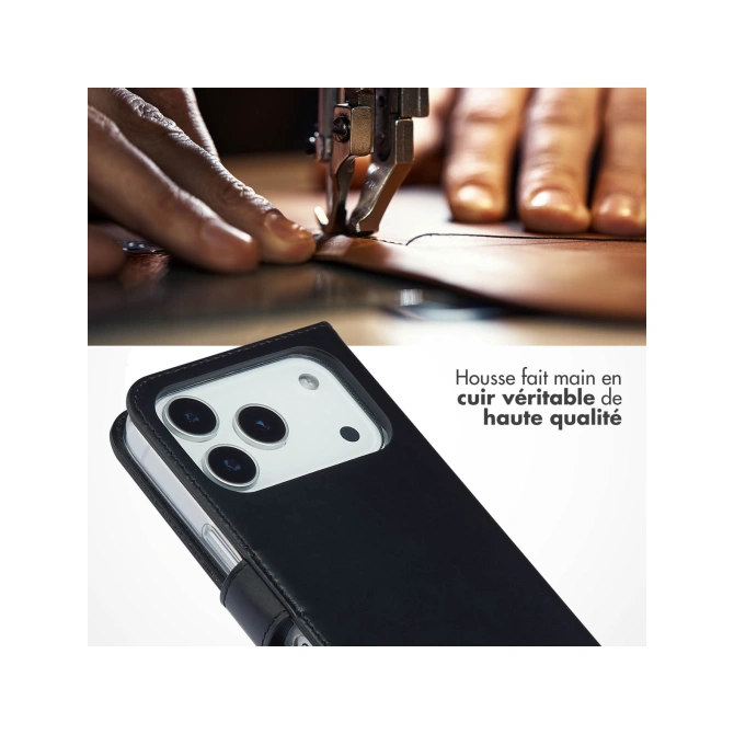 Selencia Echt Leren Bookcase Apple iPhone 17 Pro - Zwart