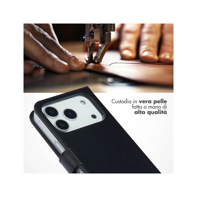 Selencia Echt Leren Bookcase Apple iPhone 17 Pro - Zwart