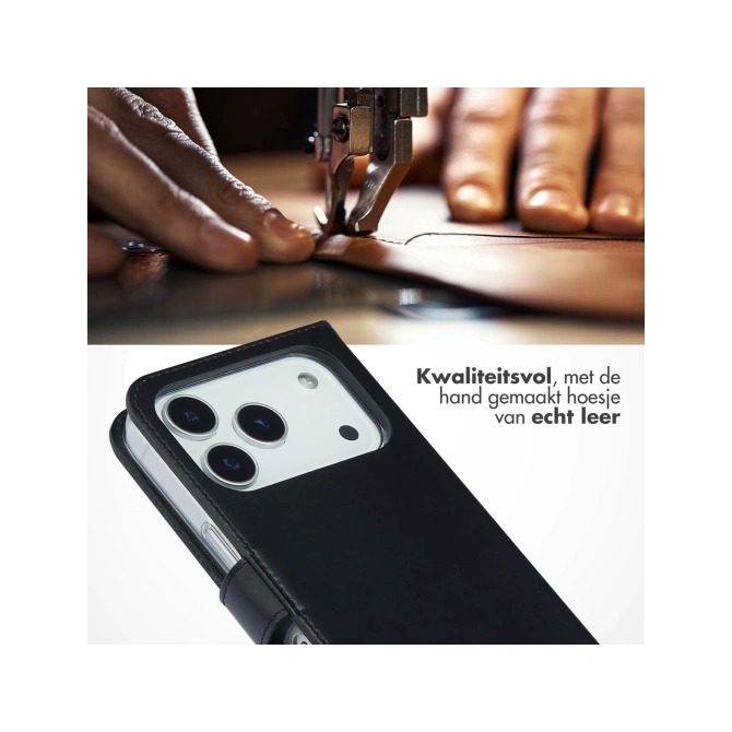 Selencia Echt Leren Bookcase Apple iPhone 17 Pro - Zwart