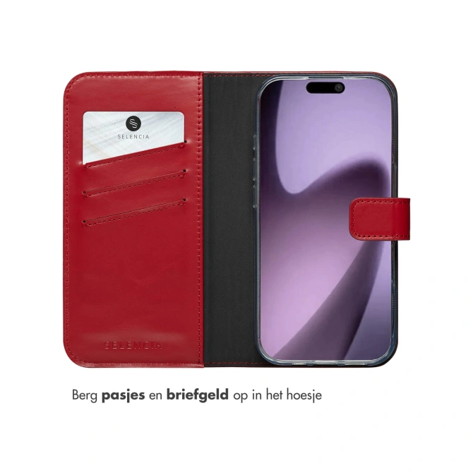 Selencia Echt Leren Bookcase Apple iPhone 17 - Rood