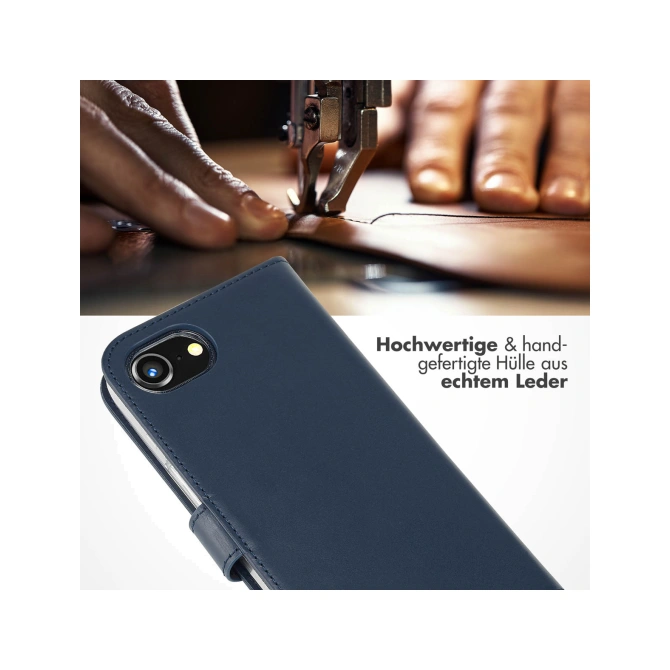 Selencia Echt Leren Bookcase Apple iPhone 17e / 16e - Blauw