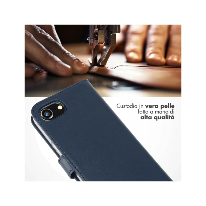 Selencia Echt Leren Bookcase Apple iPhone 17e / 16e - Blauw