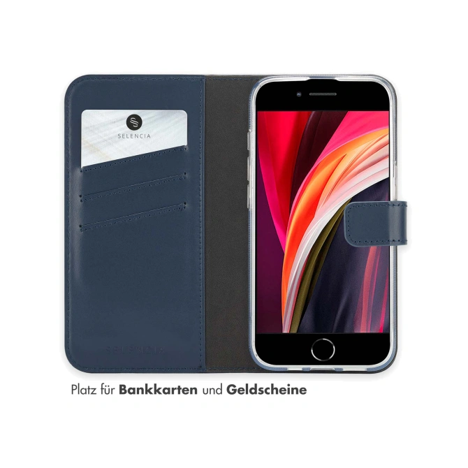 Selencia Echt Leren Bookcase Apple iPhone 17e / 16e - Blauw