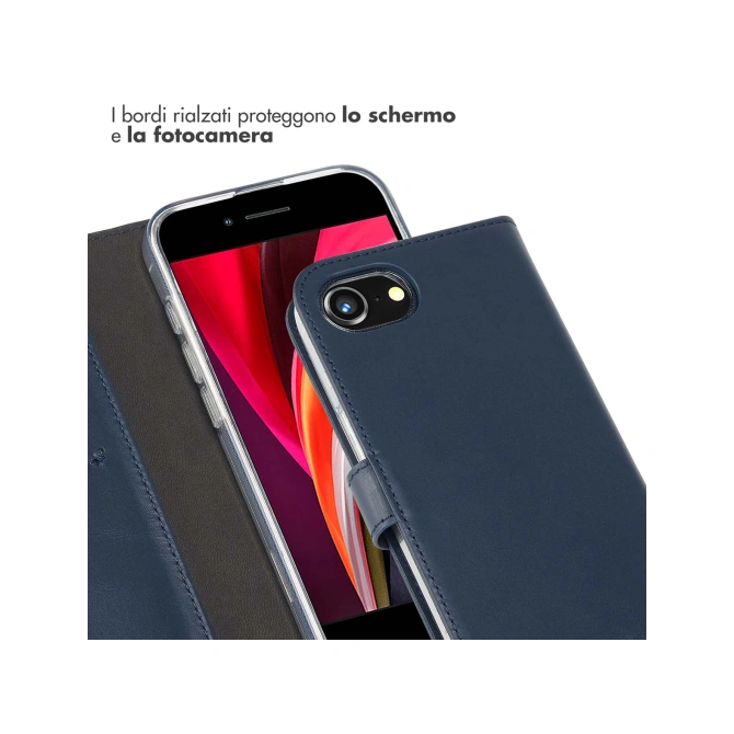 Selencia Echt Leren Bookcase Apple iPhone 17e / 16e - Blauw