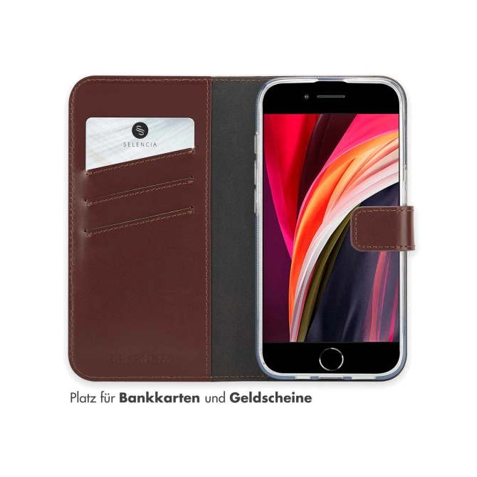 Selencia Echt Leren Bookcase Apple iPhone 17e / 16e - Bruin