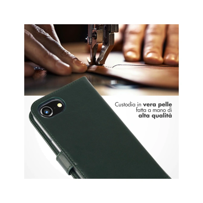 Selencia Echt Leren Bookcase Apple iPhone 17e / 16e - Groen