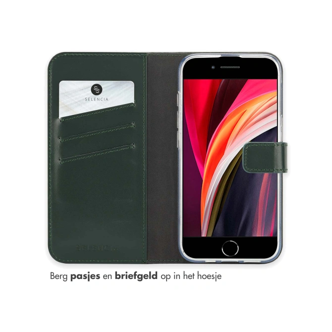 Selencia Echt Leren Bookcase Apple iPhone 17e / 16e - Groen