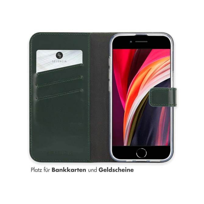 Selencia Echt Leren Bookcase Apple iPhone 17e / 16e - Groen