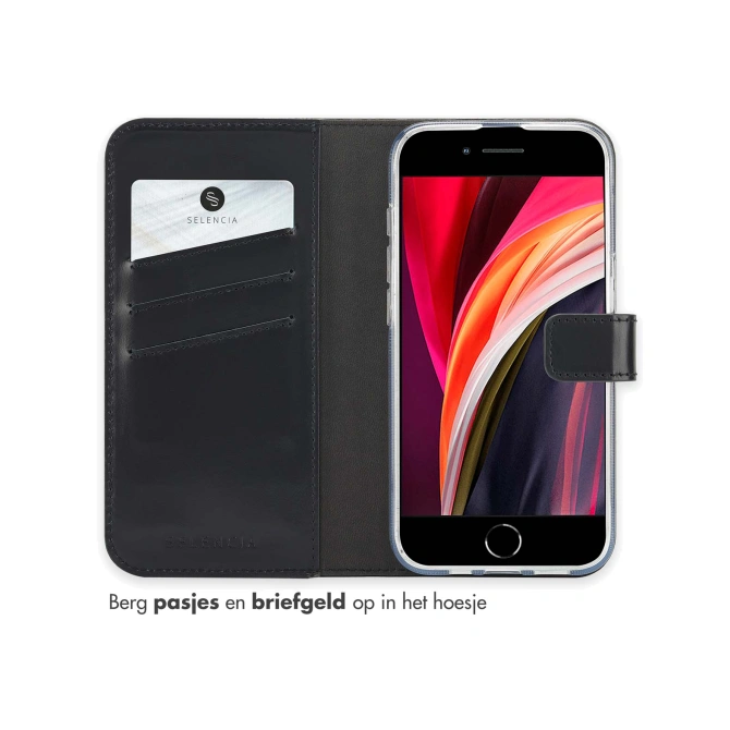 Selencia Echt Leren Bookcase Apple iPhone 17e / 16e - Zwart