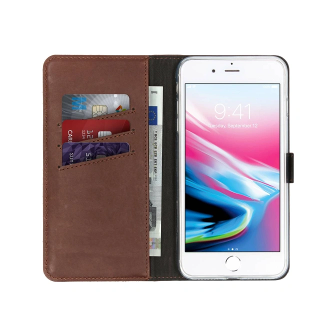 Selencia Echt Leren Bookcase Apple iPhone 8 Plus / 7 Plus - Bruin