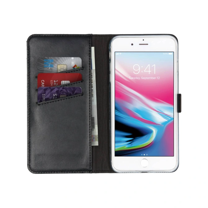 Selencia Echt Leren Bookcase Apple iPhone 8 Plus / 7 Plus - Zwart