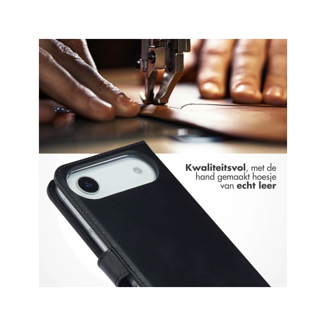 Selencia Echt Leren Bookcase Apple iPhone Air - Zwart