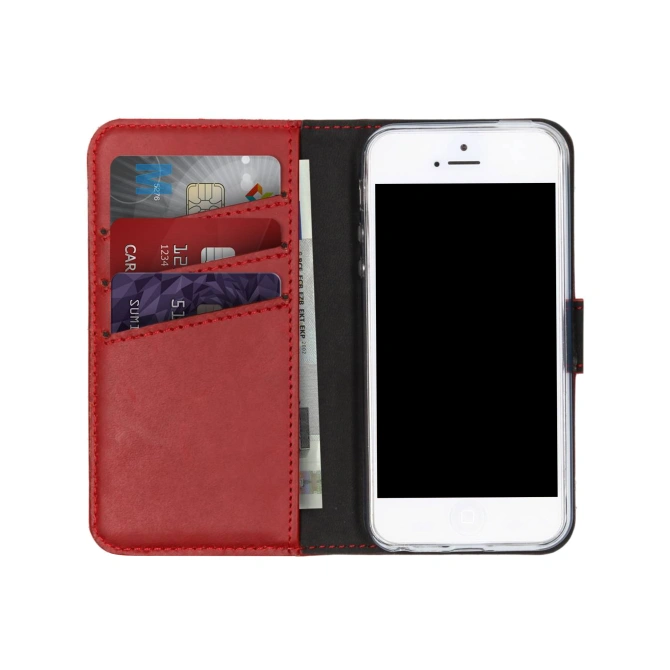 Selencia Echt Leren Bookcase Apple iPhone SE (2016) / 5 / 5s - Rood