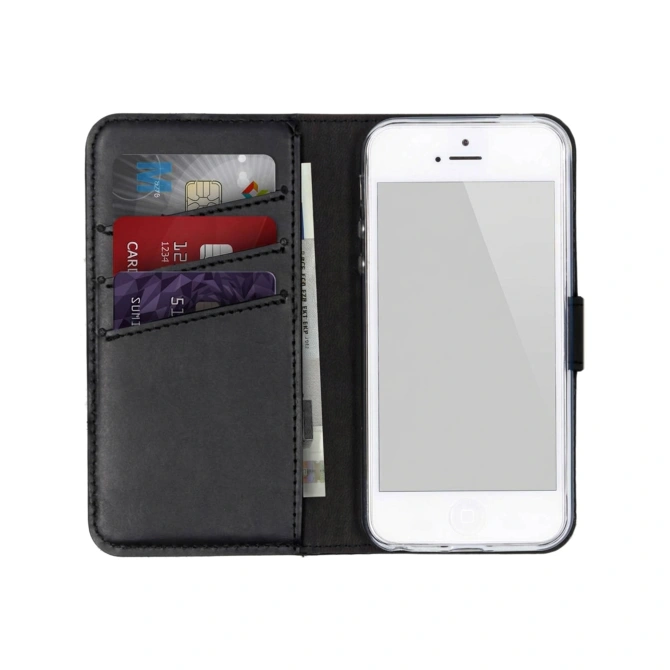 Selencia Echt Leren Bookcase Apple iPhone SE (2016) / 5 / 5s - Zwart