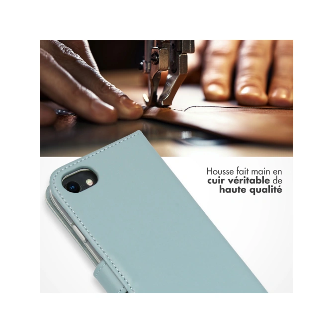 Selencia Echt Leren Bookcase Apple iPhone SE (2022 / 2020) / 8 / 7 / 6(s) - Air Blue