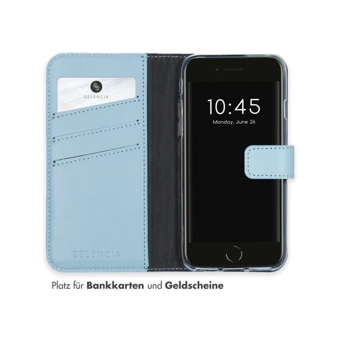 Selencia Echt Leren Bookcase Apple iPhone SE (2022 / 2020) / 8 / 7 / 6(s) - Air Blue
