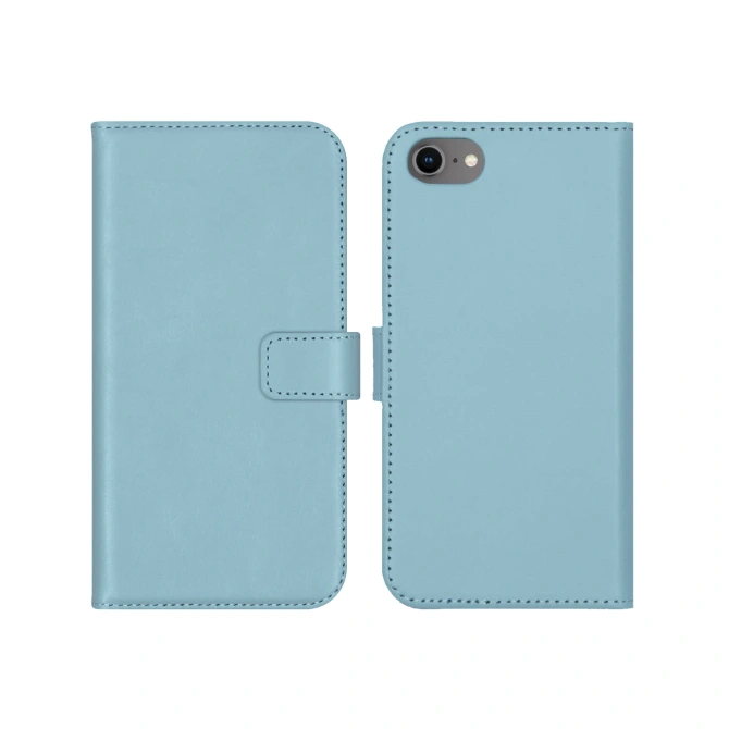 Selencia Echt Leren Bookcase Apple iPhone SE (2022 / 2020) / 8 / 7 / 6(s) - Air Blue
