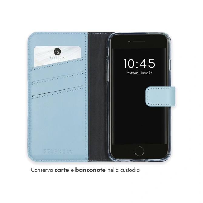 Selencia Echt Leren Bookcase Apple iPhone SE (2022 / 2020) / 8 / 7 / 6(s) - Air Blue