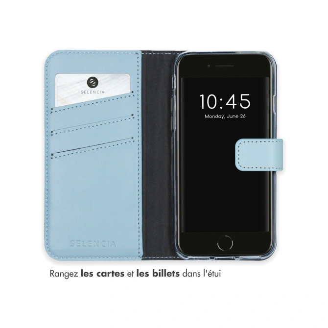 Selencia Echt Leren Bookcase Apple iPhone SE (2022 / 2020) / 8 / 7 / 6(s) - Air Blue