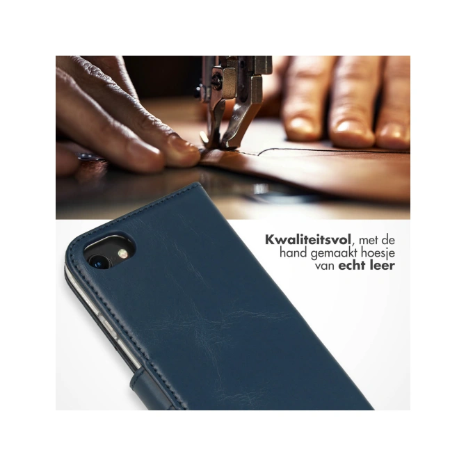 Selencia Echt Leren Bookcase Apple iPhone SE (2022 / 2020) / 8 / 7 / 6(s) - Blauw