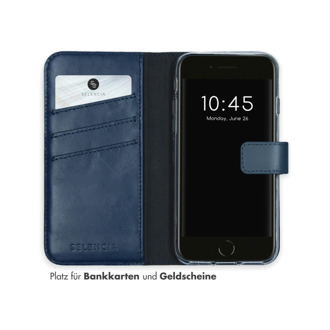Selencia Echt Leren Bookcase Apple iPhone SE (2022 / 2020) / 8 / 7 / 6(s) - Blauw