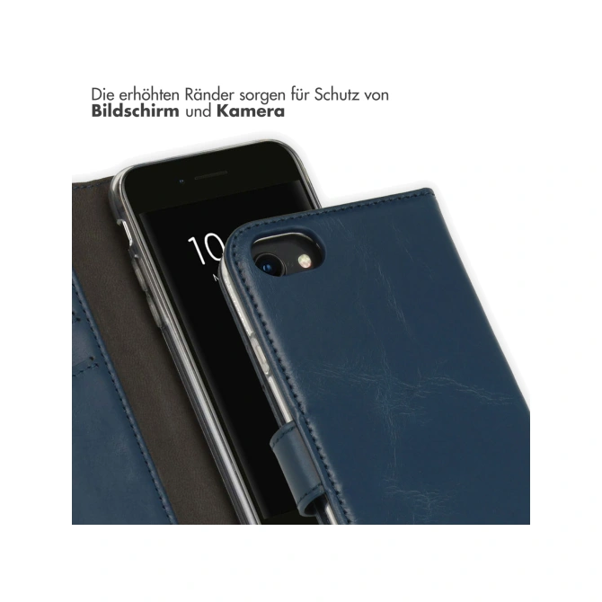 Selencia Echt Leren Bookcase Apple iPhone SE (2022 / 2020) / 8 / 7 / 6(s) - Blauw