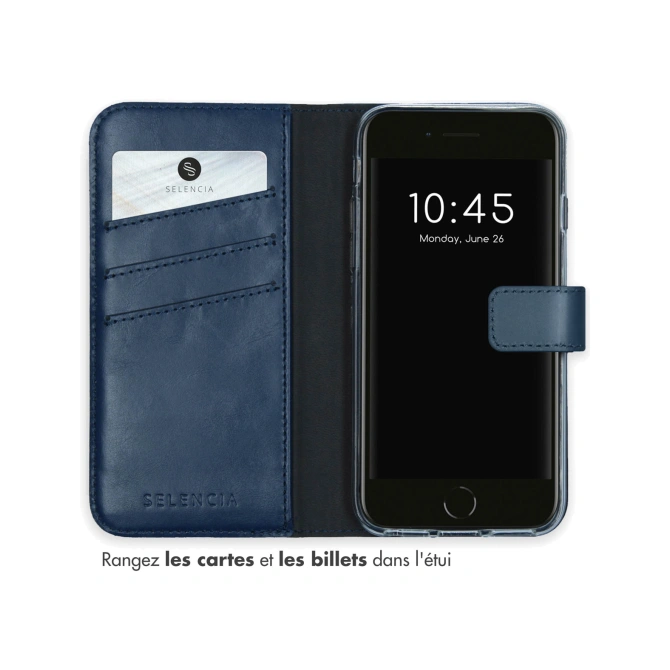 Selencia Echt Leren Bookcase Apple iPhone SE (2022 / 2020) / 8 / 7 / 6(s) - Blauw
