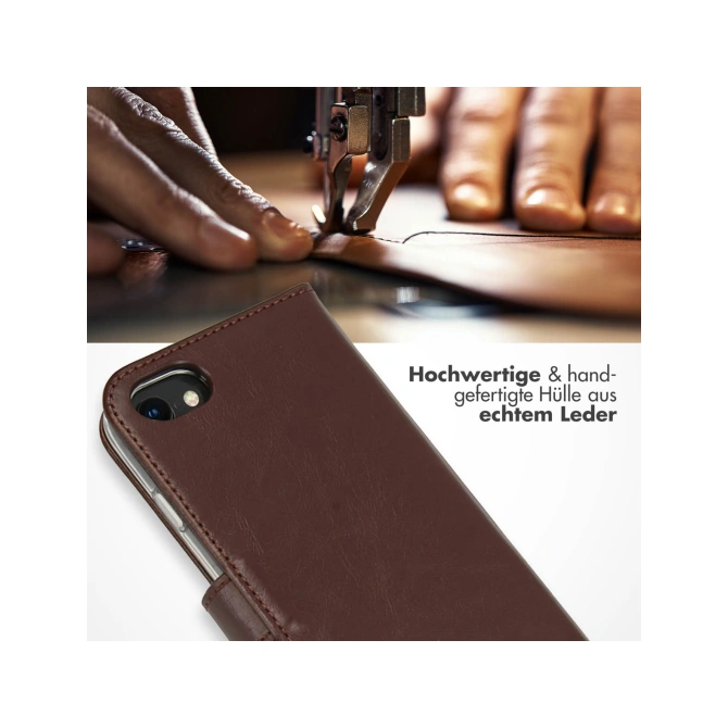 Selencia Echt Leren Bookcase Apple iPhone SE (2022 / 2020) / 8 / 7 / 6(s) - Bruin