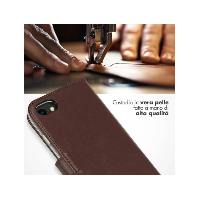 Selencia Echt Leren Bookcase Apple iPhone SE (2022 / 2020) / 8 / 7 / 6(s) - Bruin