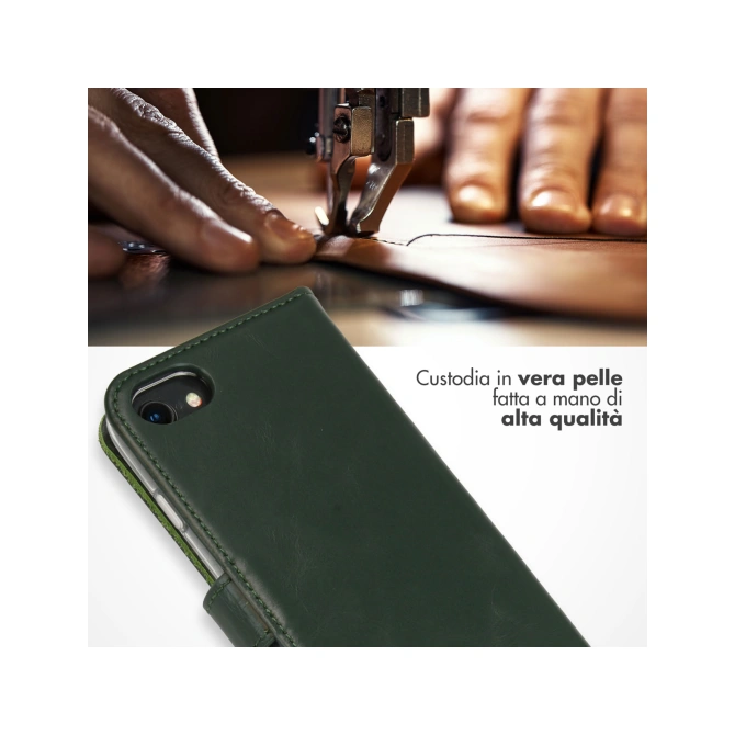 Selencia Echt Leren Bookcase Apple iPhone SE (2022 / 2020) / 8 / 7 / 6(s) - Groen