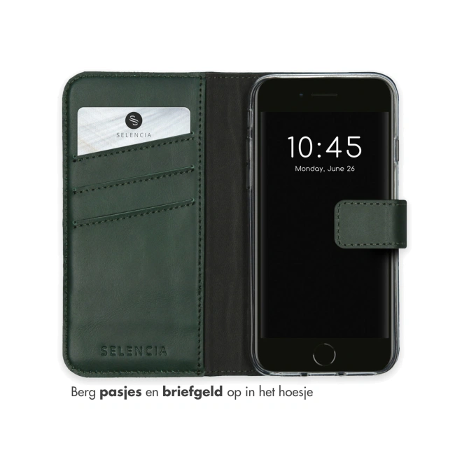 Selencia Echt Leren Bookcase Apple iPhone SE (2022 / 2020) / 8 / 7 / 6(s) - Groen