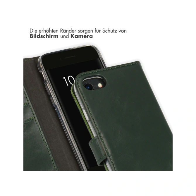 Selencia Echt Leren Bookcase Apple iPhone SE (2022 / 2020) / 8 / 7 / 6(s) - Groen