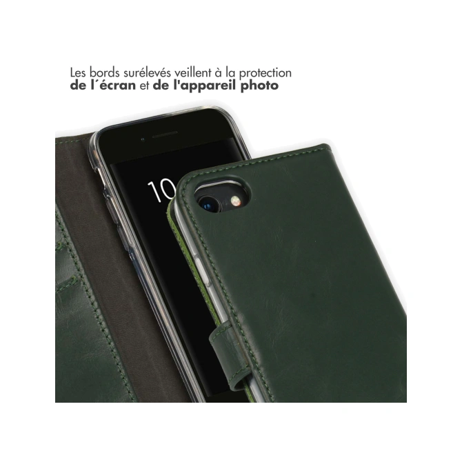 Selencia Echt Leren Bookcase Apple iPhone SE (2022 / 2020) / 8 / 7 / 6(s) - Groen