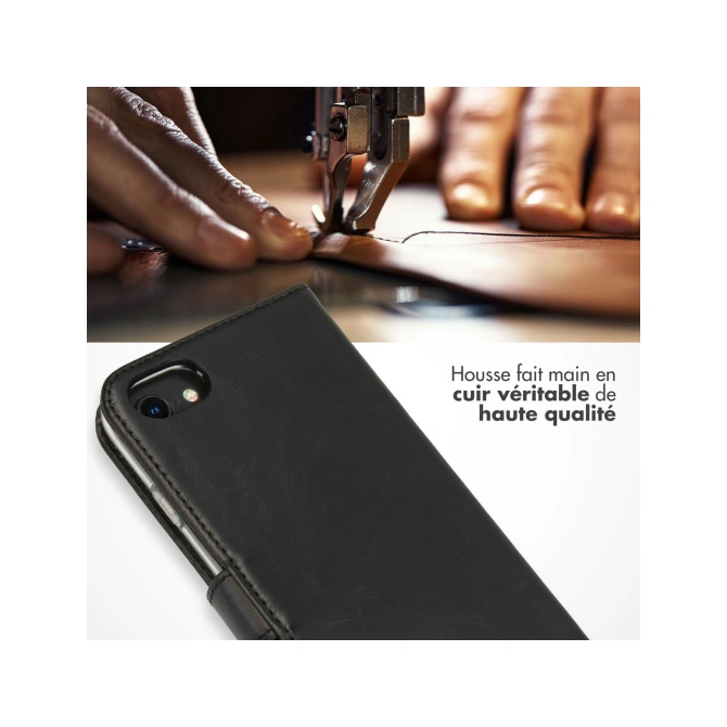 Selencia Echt Leren Bookcase Apple iPhone SE (2022 / 2020) / 8 / 7 / 6(s) - Zwart