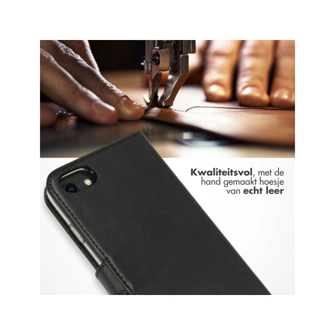 Selencia Echt Leren Bookcase Apple iPhone SE (2022 / 2020) / 8 / 7 / 6(s) - Zwart