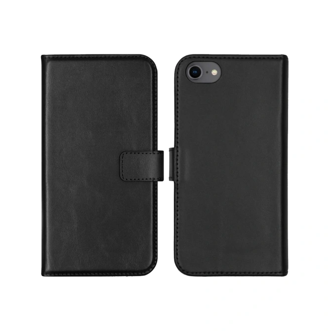 Selencia Echt Leren Bookcase Apple iPhone SE (2022 / 2020) / 8 / 7 / 6(s) - Zwart
