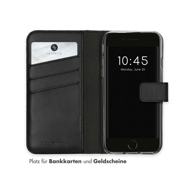 Selencia Echt Leren Bookcase Apple iPhone SE (2022 / 2020) / 8 / 7 / 6(s) - Zwart