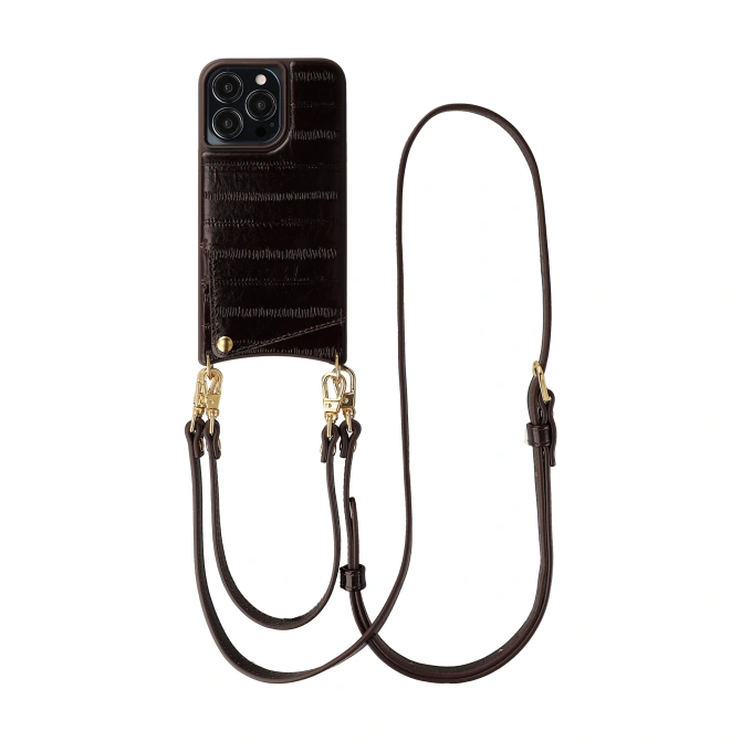 Selencia Nova Real Leather Backcover met Koord en Pashouder Apple iPhone 13 Pro - Dark Chocolate