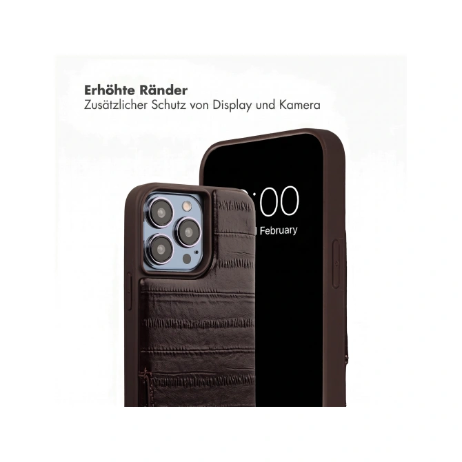 Selencia Nova Real Leather Backcover met Koord en Pashouder Apple iPhone 13 Pro - Dark Chocolate