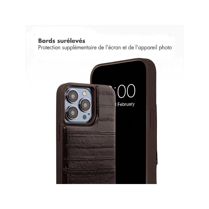 Selencia Nova Real Leather Backcover met Koord en Pashouder Apple iPhone 13 Pro - Dark Chocolate